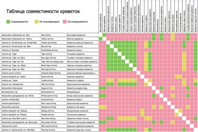 Таблица совместимости креветок.